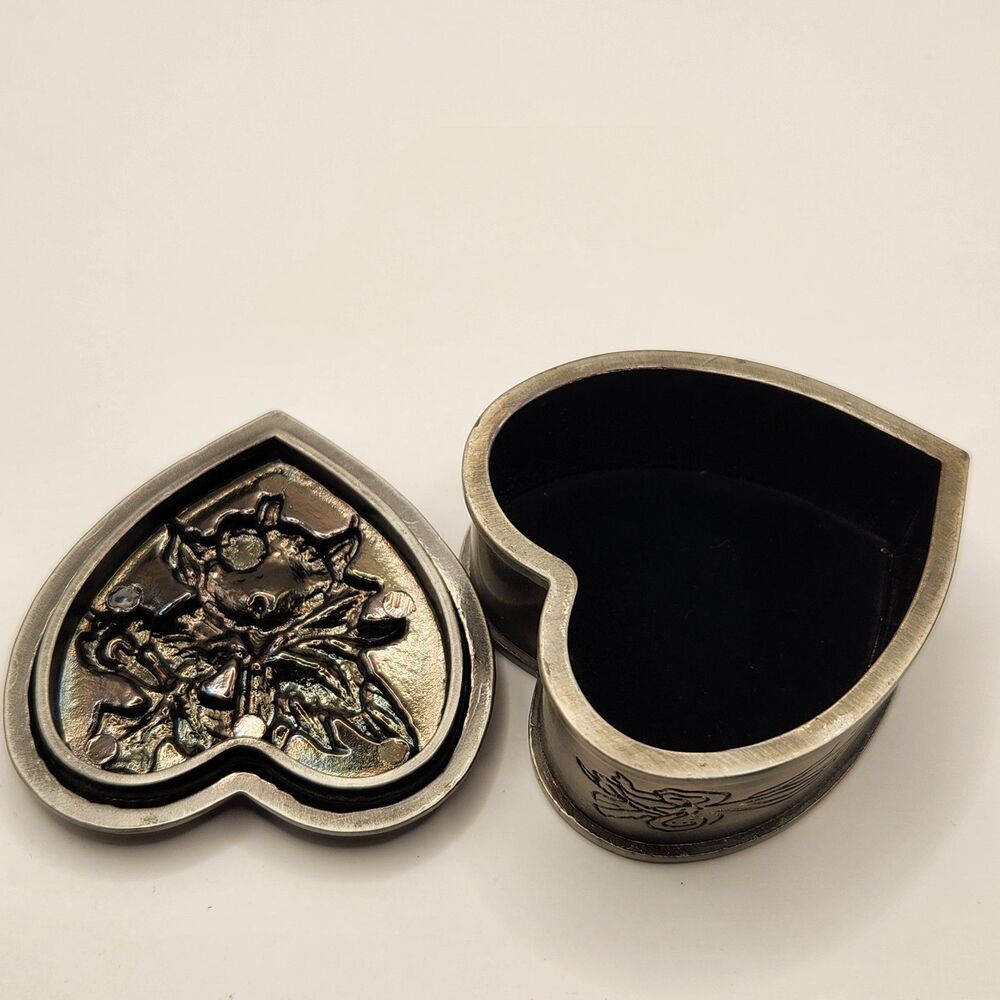 Silver Trinket Box Flower Embossed Engraved Lady Bug Lined - Picture 4 of 7